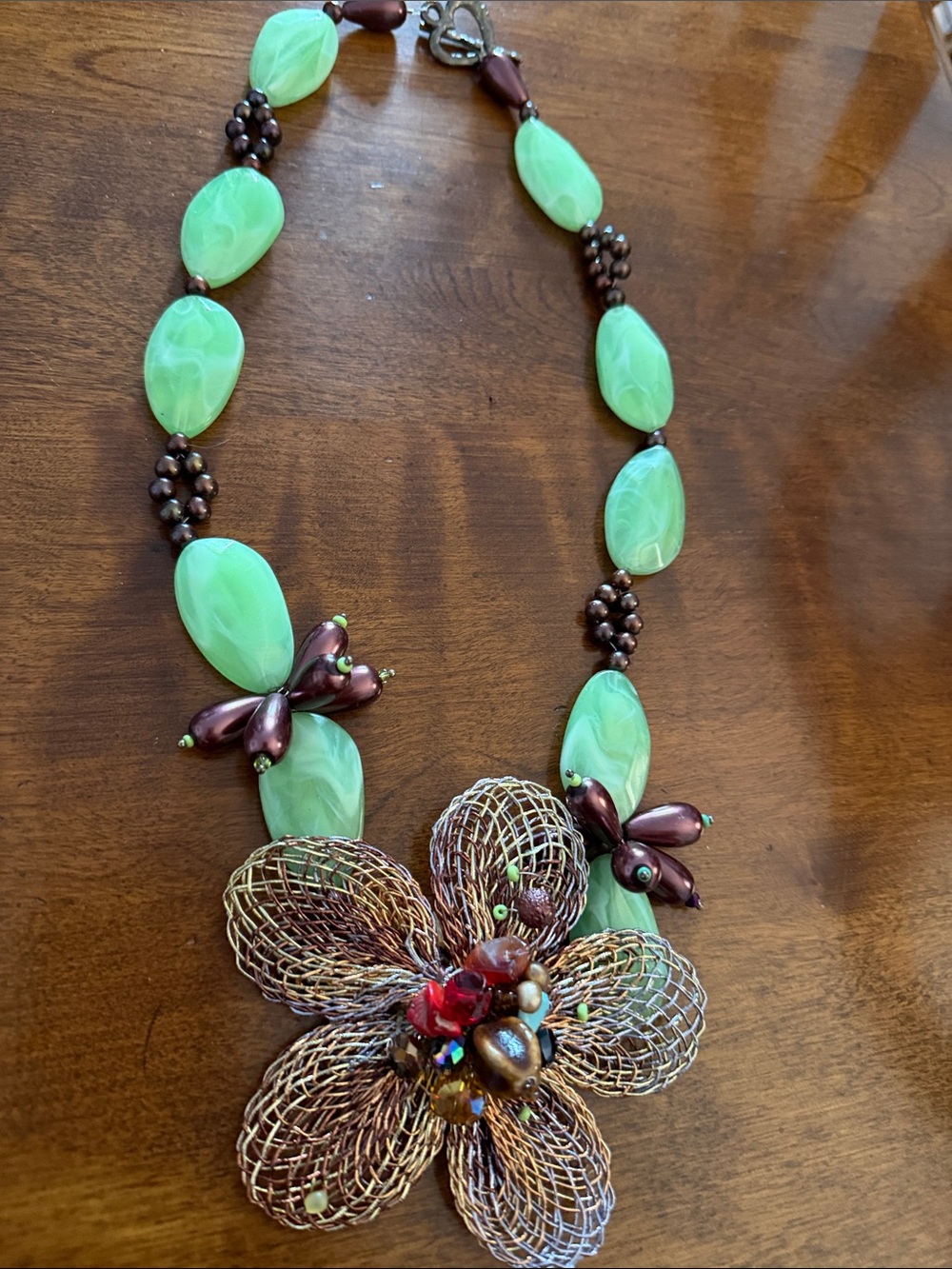 Green and Brown Floral Statement Necklace - Designer Style